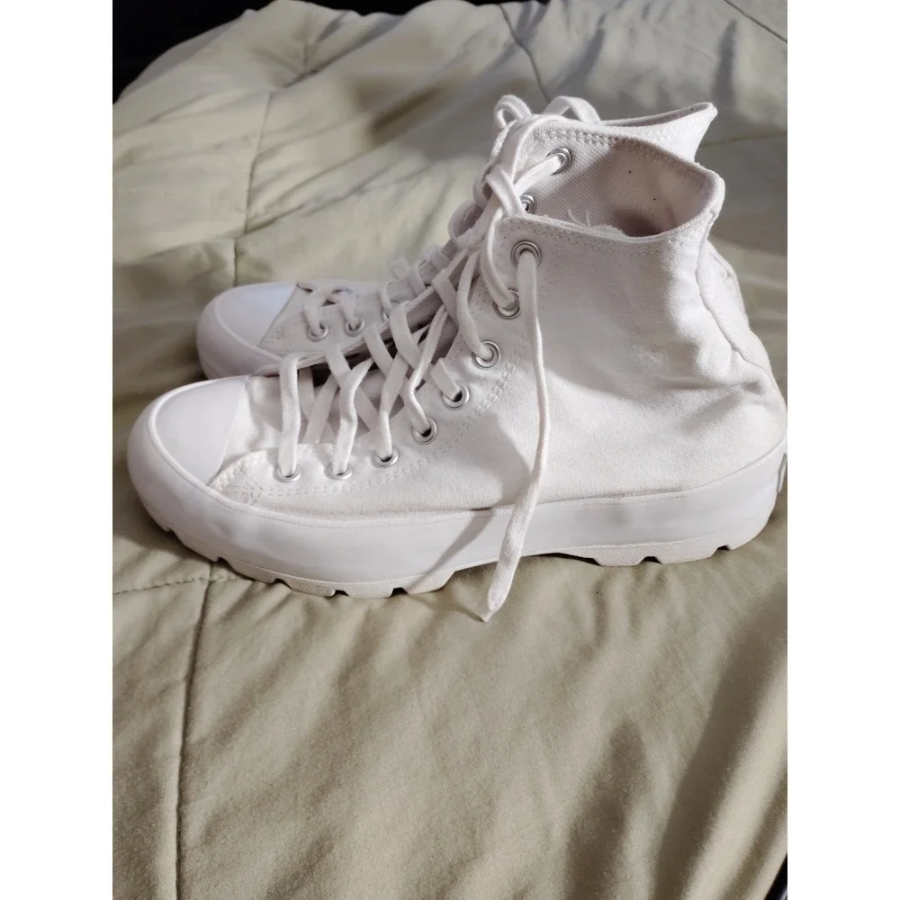 Converse Chuck Taylor Women 10 Lugged Platform High Top Preppy‎ White Sneakers - Picture 8 of 11